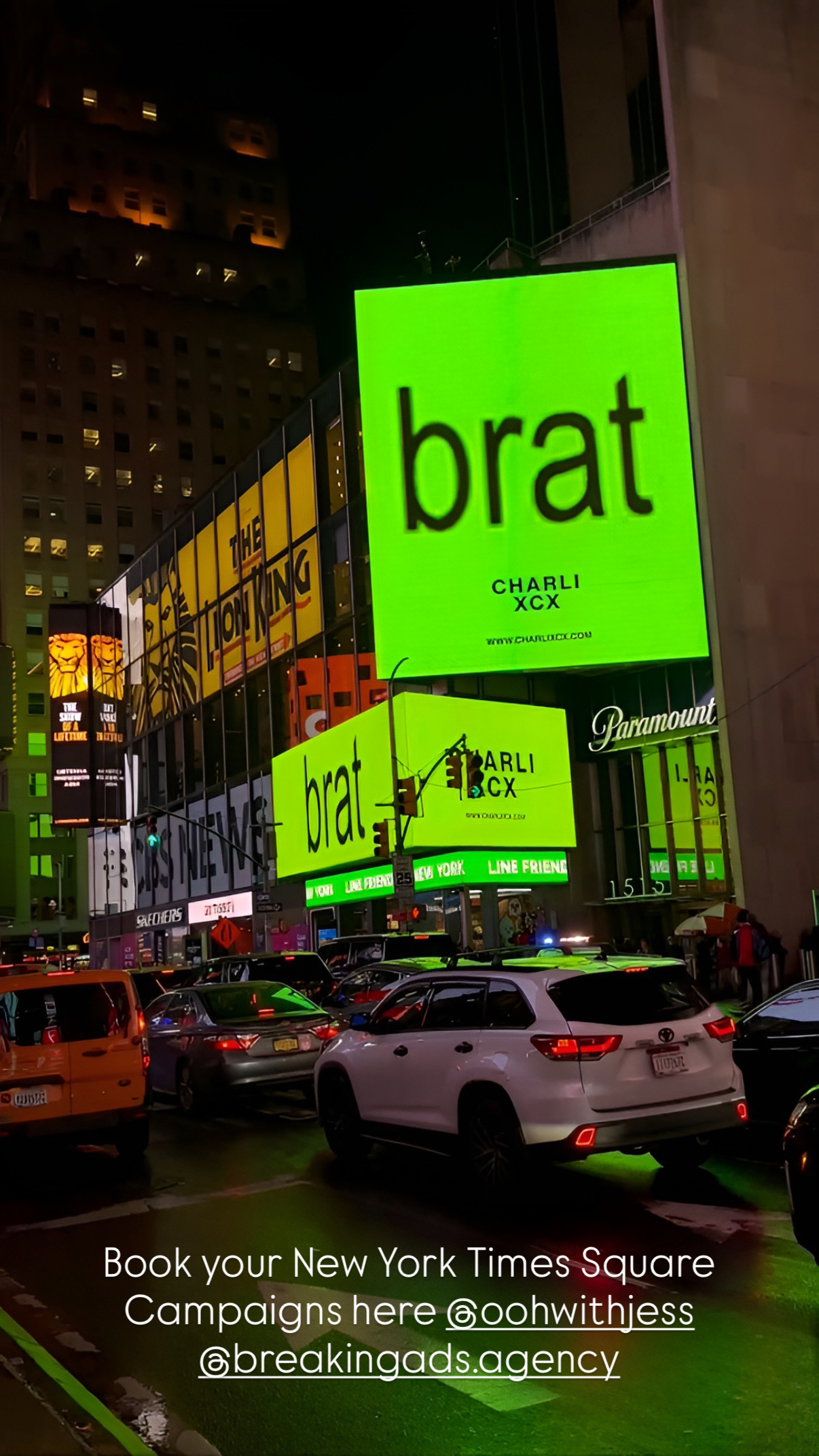 Charli XCX BRAT Times Square digital billboard campaign