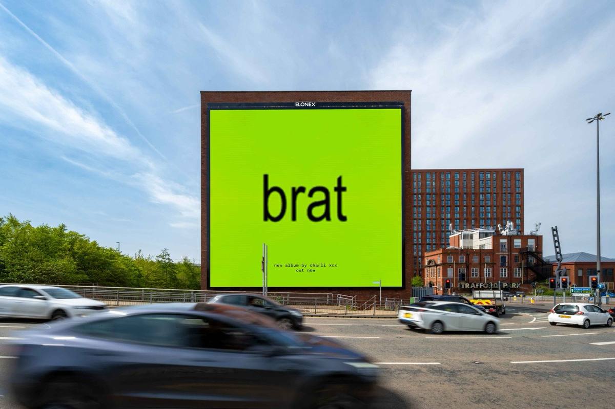 Charli XCX BRAT album large format OOH billboard, Manchester 2024